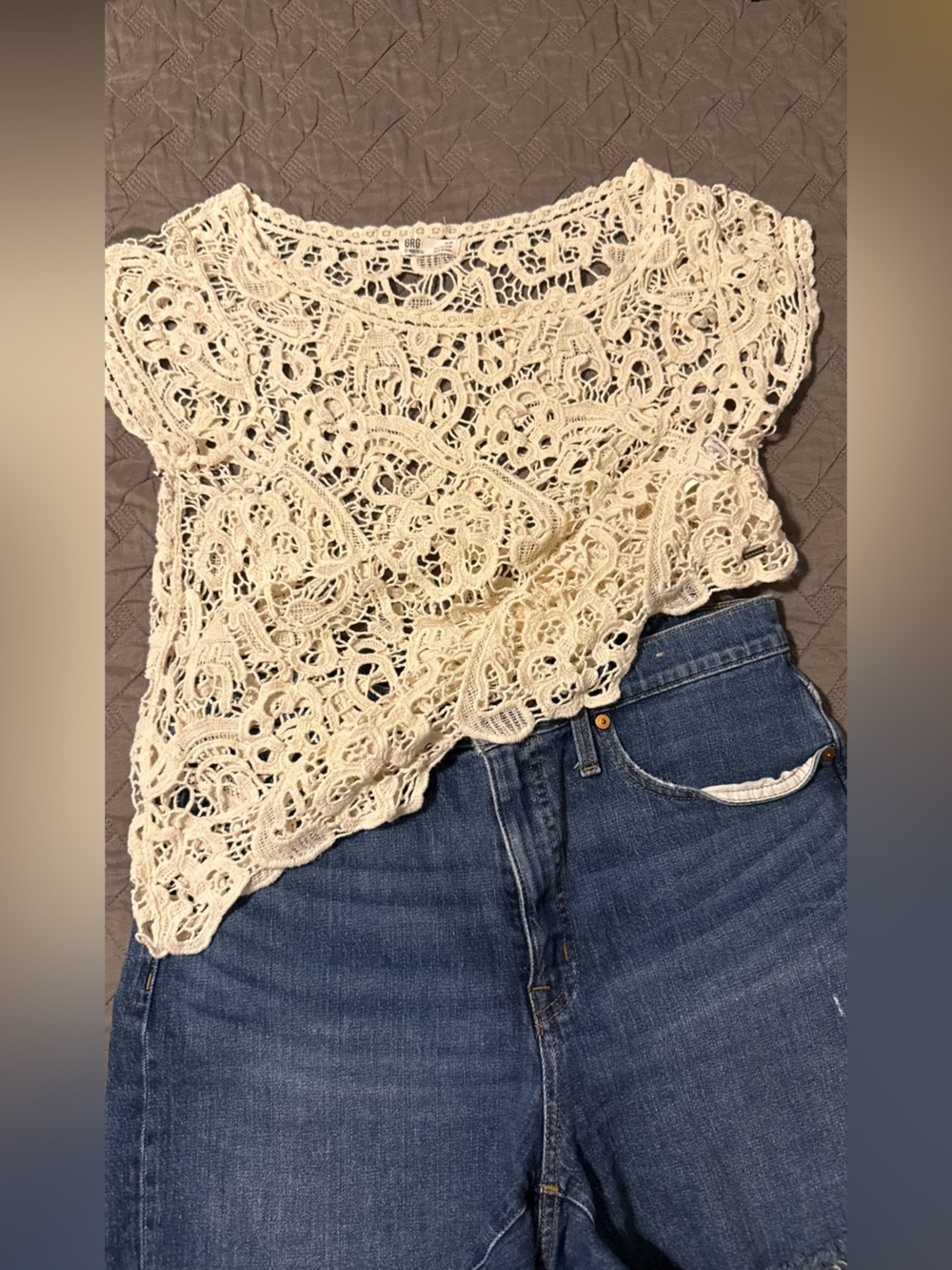 Lace Crochet Cap-Sleeve Camisole - Cream